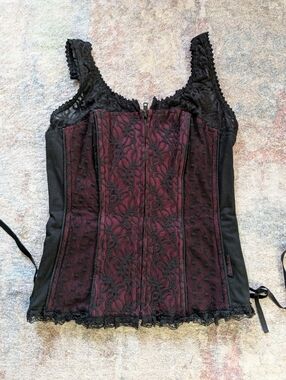 Tripp NYC Burgundy and Black Lace Corset Tank Top